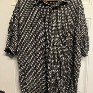 Honors Men's Button Up Shirt Short Sleeve Blue-Beige Geo pattern Size Large L